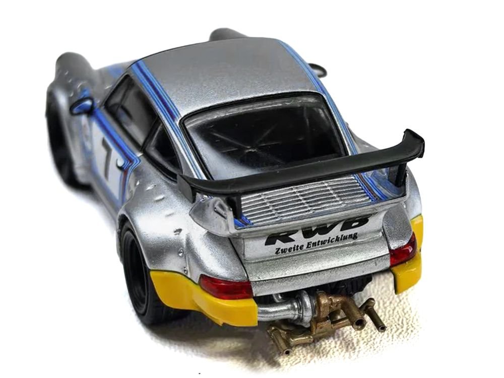RWB 964 #7 "Ichiban Boshi - Martini Racing" Silver Metallic with Stripes 1/64 Diecast Model Car by Model Model view 3