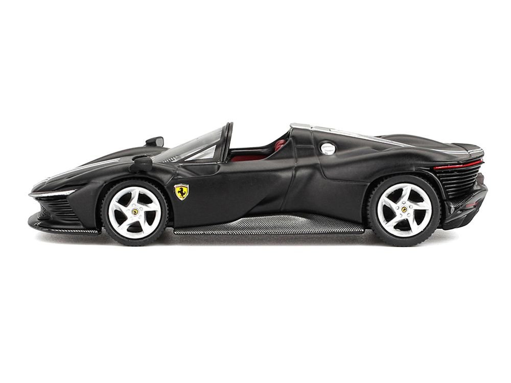 Ferrari Daytona SP3 Matt Black with White Stripes and Red Interior 1/64 Diecast Model Car by BBR view 2