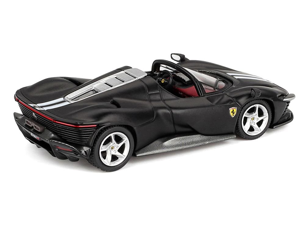 Ferrari Daytona SP3 Matt Black with White Stripes and Red Interior 1/64 Diecast Model Car by BBR view 3