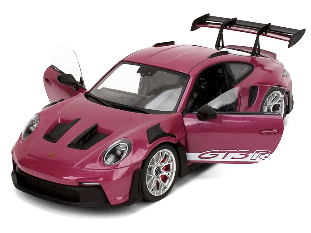 Porsche 911 GT3 RS Red Violet Metallic with White Stripes "Pink Slips" Series 1/18 Diecast Model Car by Jada view 2