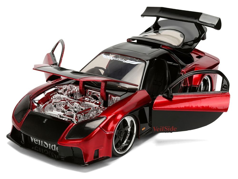 1995 Mazda RX-7 Widebody RHD (Right Hand Drive) "VeilSide" Black and Red Metallic "JDM Tuners" Series 1/24 Diecast Model Car by Jada view 2