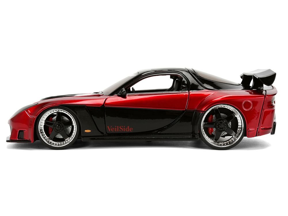 1995 Mazda RX-7 Widebody RHD (Right Hand Drive) "VeilSide" Black and Red Metallic "JDM Tuners" Series 1/24 Diecast Model Car by Jada view 3