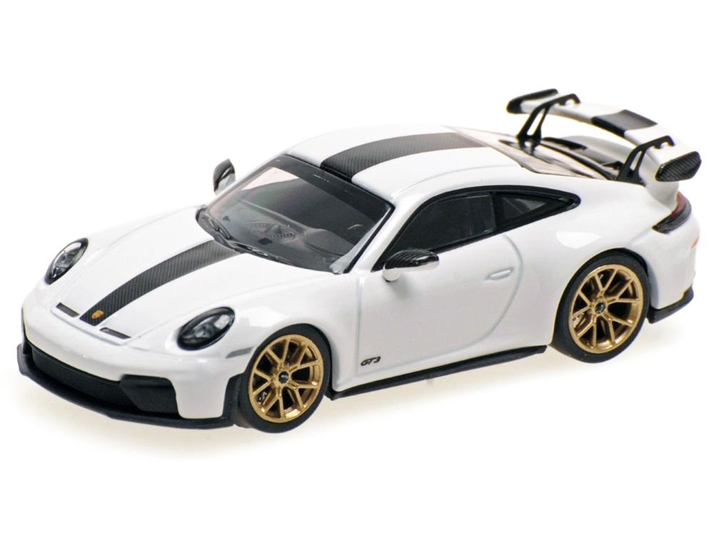 2025 Porsche 911 (992.2) GT3 Weissach Package White with Carbon Stripe Limited Edition to 240 pieces Worldwide 1/64 Diecast Model Car by Minichamps view 2
