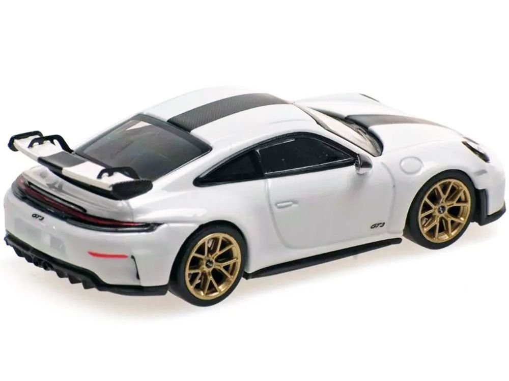 2025 Porsche 911 (992.2) GT3 Weissach Package White with Carbon Stripe Limited Edition to 240 pieces Worldwide 1/64 Diecast Model Car by Minichamps view 3