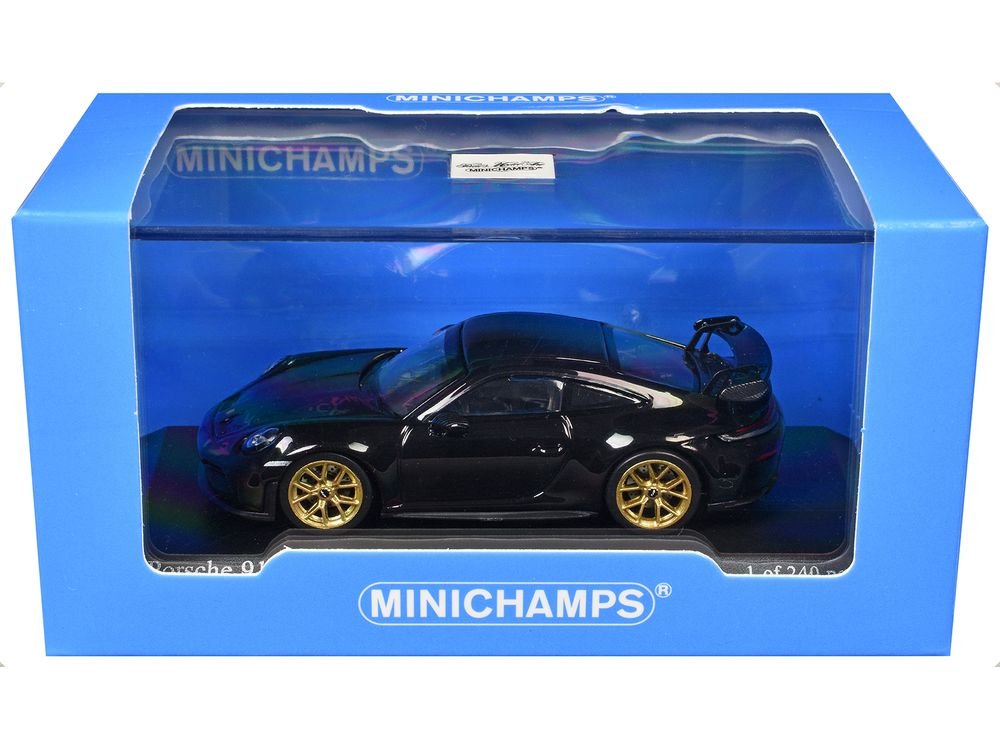 2025 Porsche 911 (992.2) GT3 Weissach Package Black with Carbon Stripe Limited Edition to 240 pieces Worldwide 1/64 Diecast Model Car by Minichamps view 3