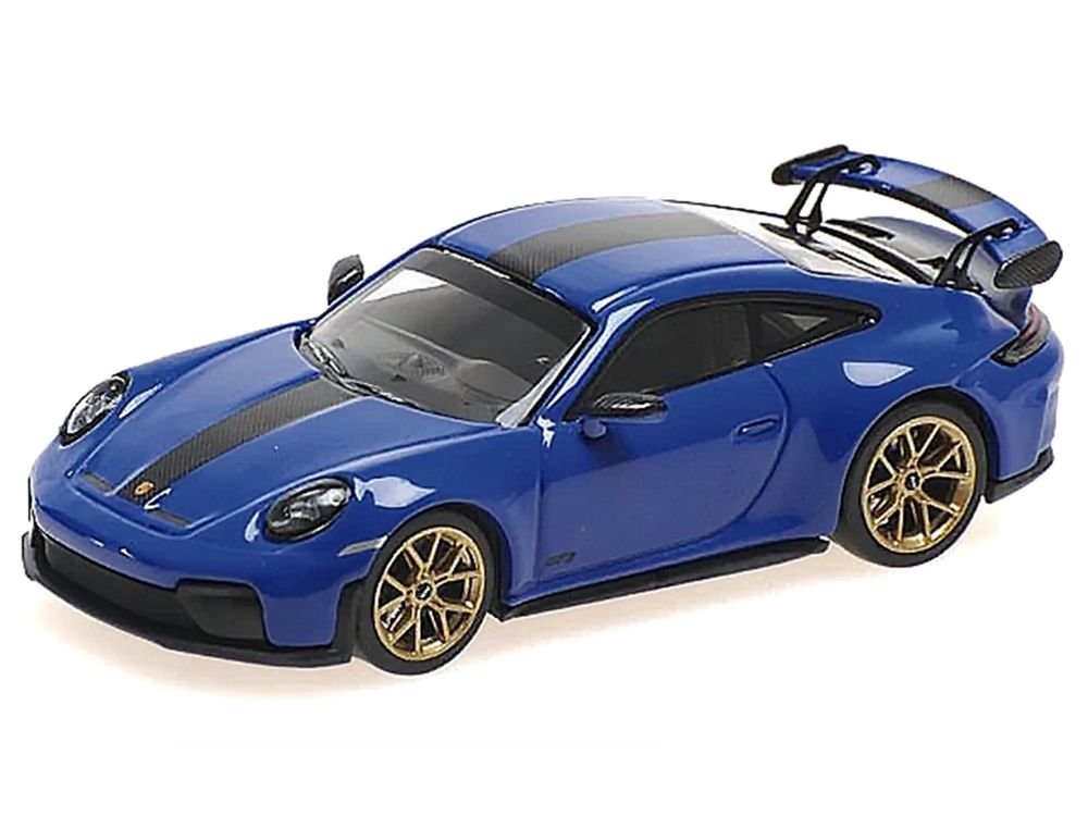 2025 Porsche 911 (992.2) GT3 Weissach Package Blue with Carbon Stripe Limited Edition to 240 pieces Worldwide 1/64 Diecast Model Car by Minichamps view 2