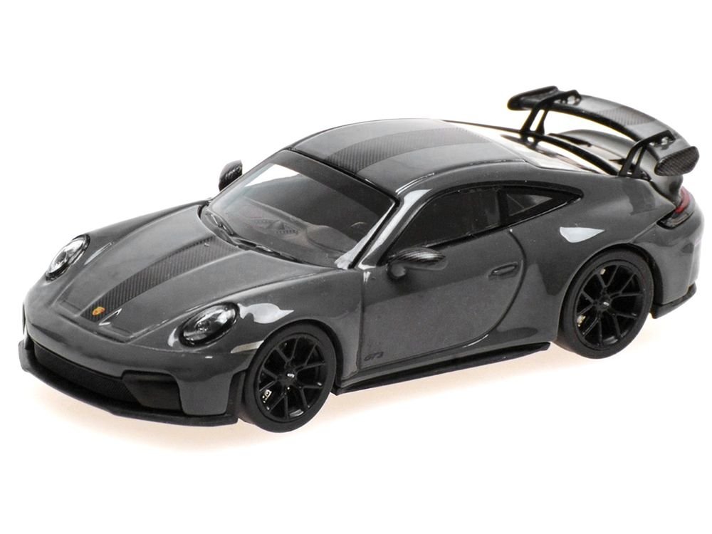 2025 Porsche 911 (992.2) GT3 Weissach Package Gray with Carbon Stripe Limited Edition to 240 pieces Worldwide 1/64 Diecast Model Car by Minichamps view 2