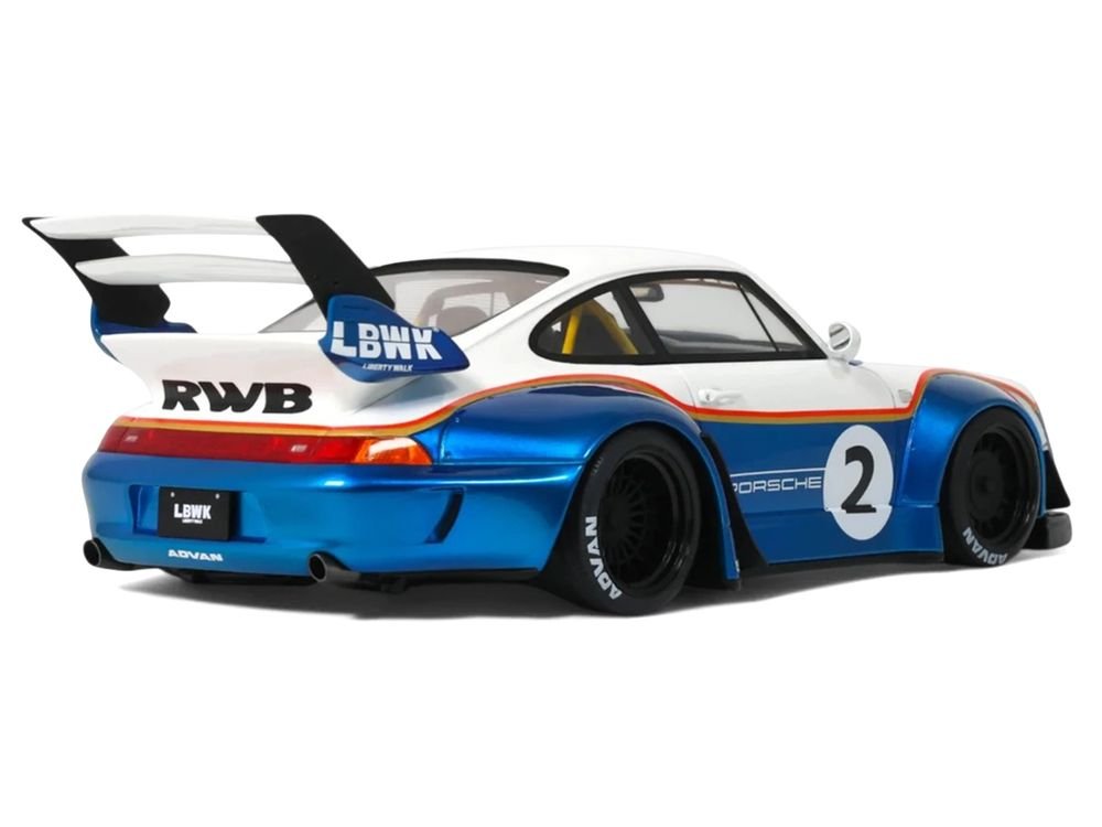 2023 RWB x Liberty Walk 993 #2 White and Blue Metallic with Graphics 1/18 Model Car by GT Spirit view 5