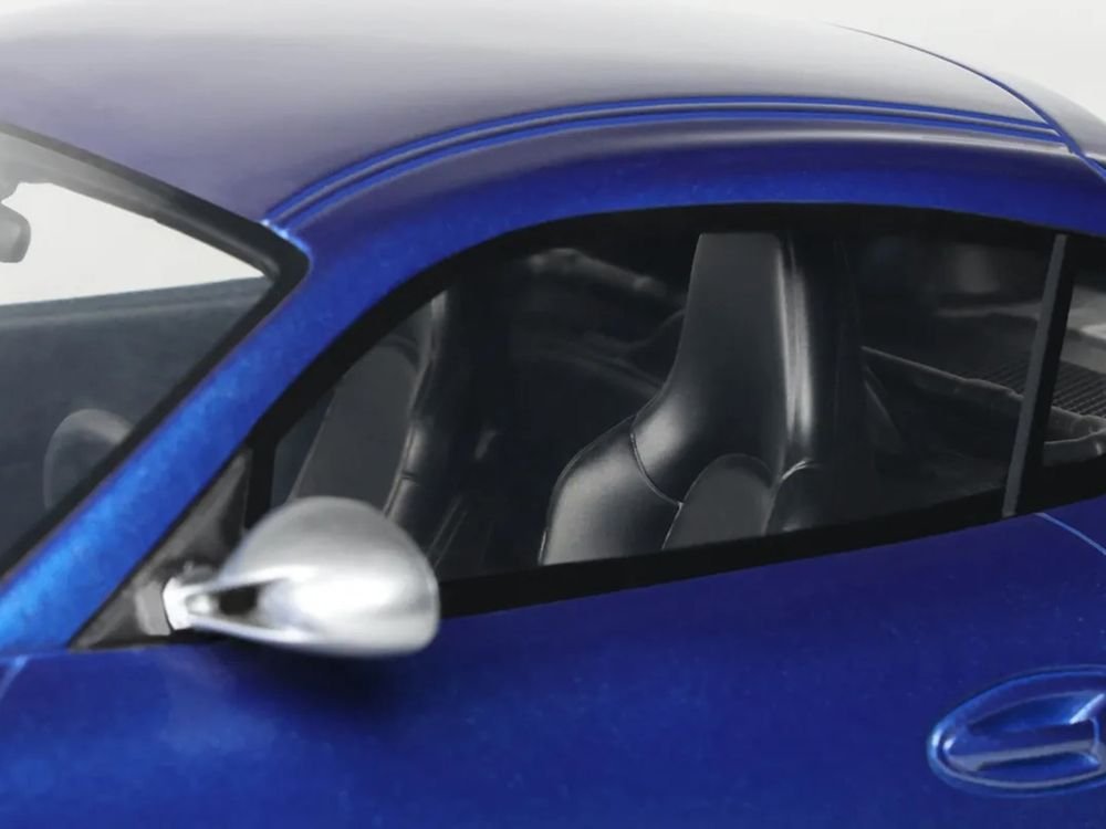 2012 Porsche Cayman R Aqua Blue Metallic 1/18 Model Car by GT Spirit view 3