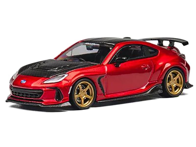 Subaru BRZ Varis Arising-1 RHD (Right Hand Drive) Red Metallic with Carbon Hood and Top and Extra Wheels 1/64 Diecast Model Car by CM Model view 2