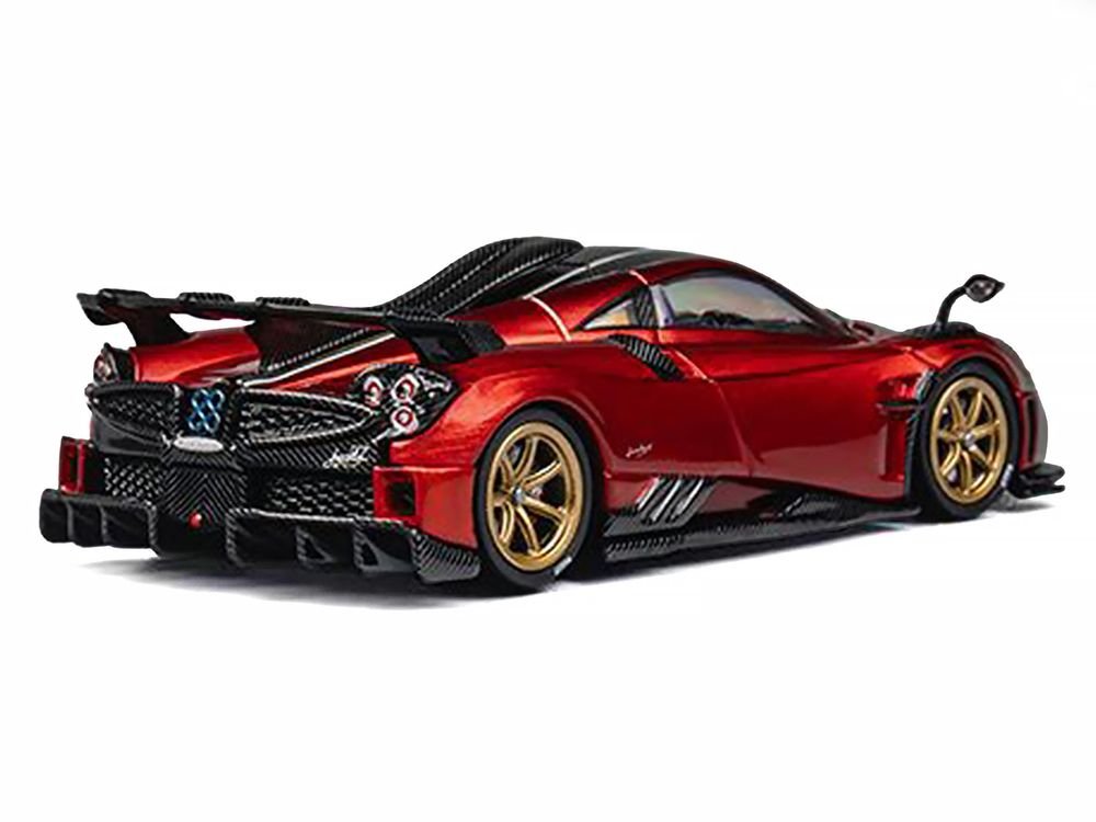 Pagani Imola Red Metallic with Carbon Top and Stripes with Extra Wheels 1/64 Diecast Model Car by CM Model view 3
