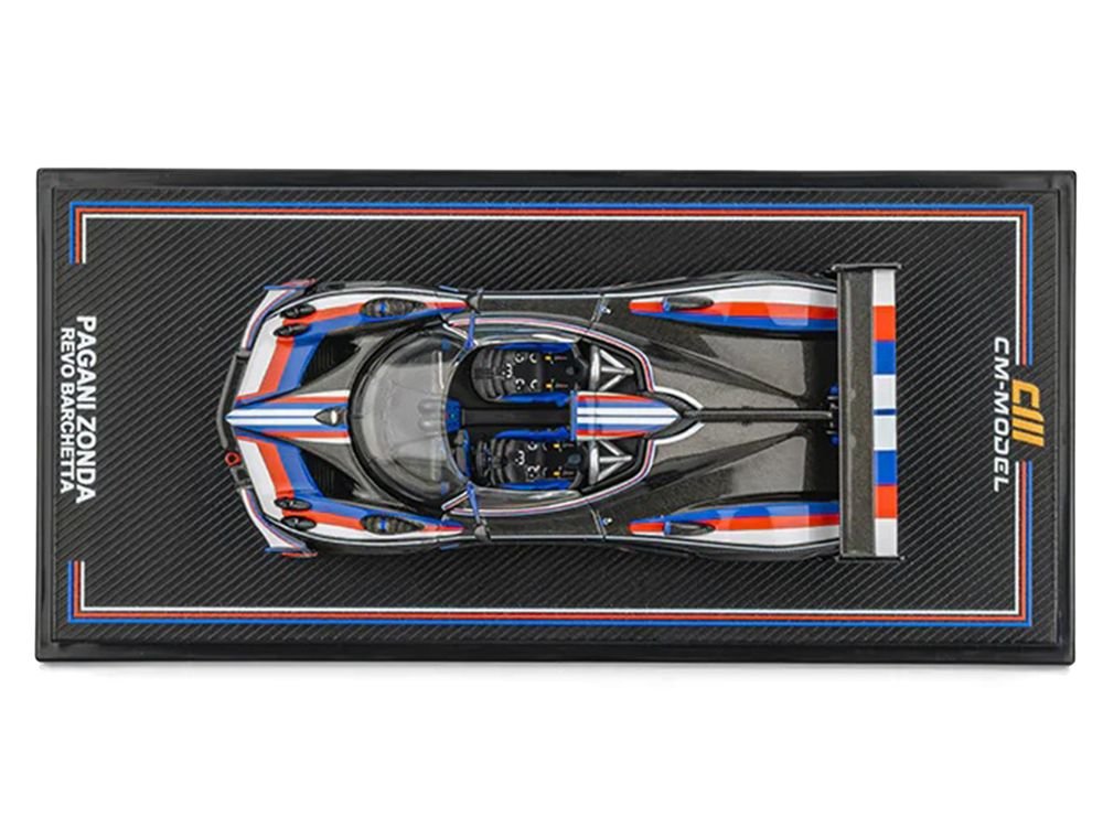 Pagani Zonda Revo Barchetta Carbon with Red White and Blue Stripes 1/64 Diecast Model Car by CM Model view 5