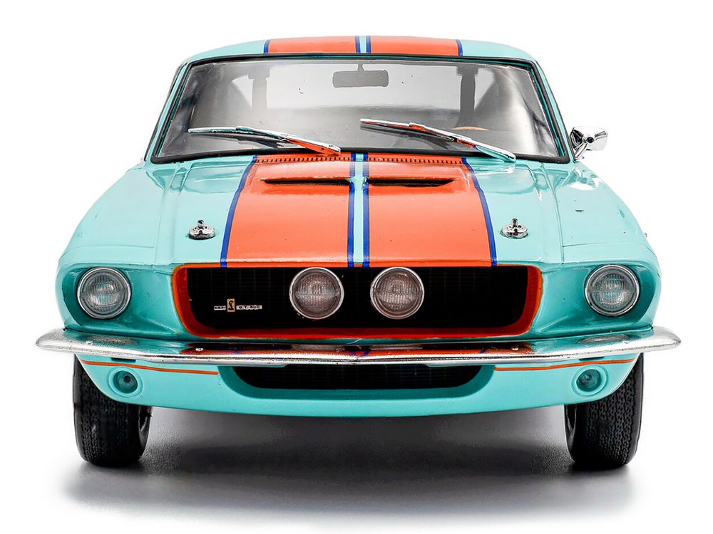 1967 Shelby GT500 #4 "Gulf Racing Tribute" Light Blue with Orange Stripes 1/18 Diecast Model Car by Solido view 5