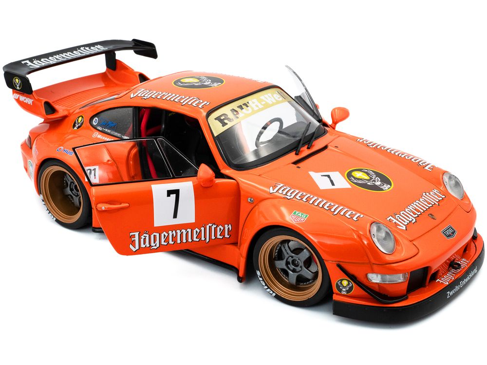 2020 RWB Bodykit #7 "Jagermeister" Orange with Graphics 1/18 Diecast Model Car by Solido view 2