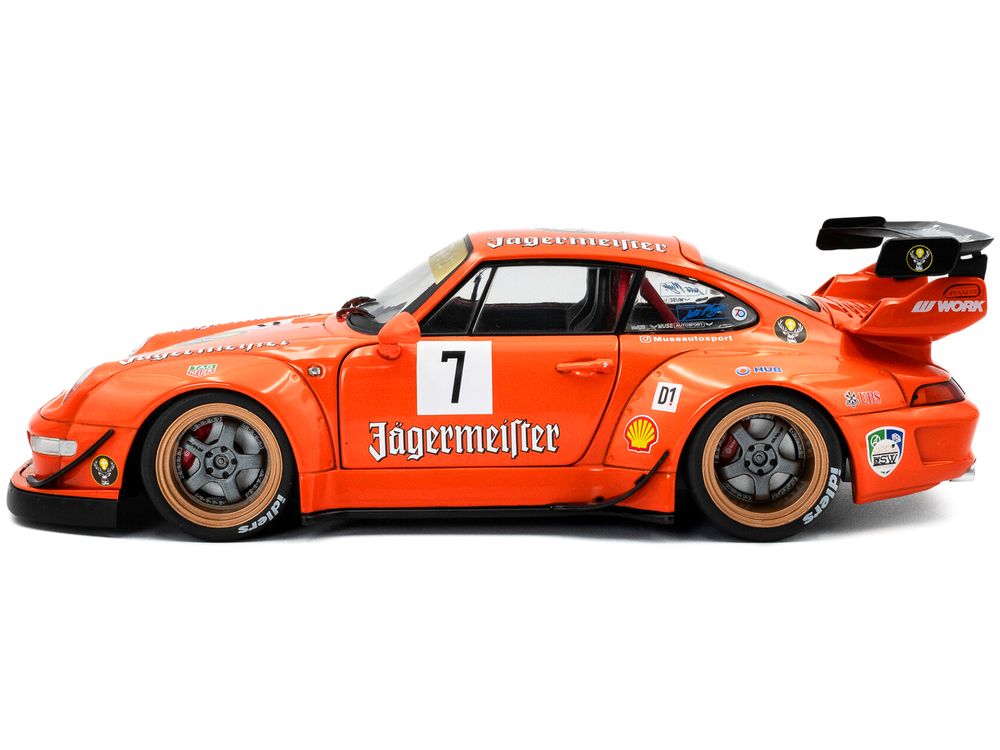 2020 RWB Bodykit #7 "Jagermeister" Orange with Graphics 1/18 Diecast Model Car by Solido view 3