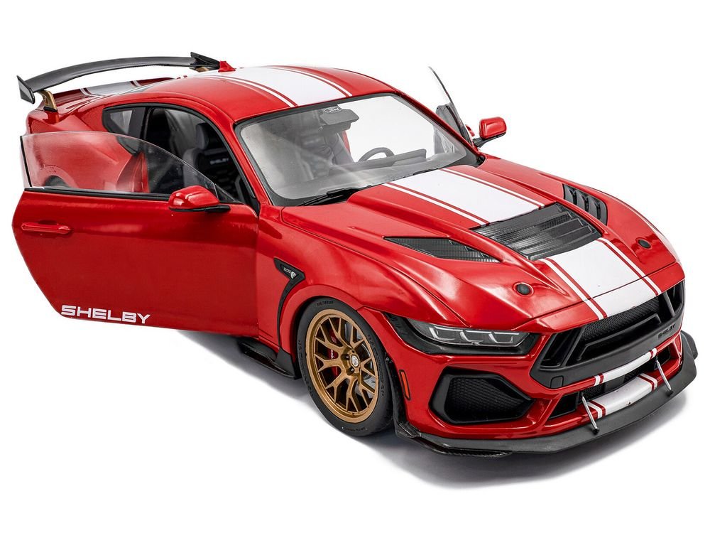 2024 Ford Shelby Mustang Super Snake Race Red with White Stripes 1/18 Diecast Model Car by Solido view 2