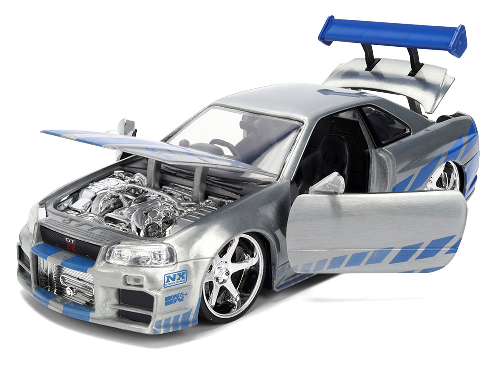 Brian's Nissan Skyline GT-R (R34) RHD (Right Hand Drive) Brush Finish  "2 Fast 2 Furious" (2003) Movie 25 Years of Fast & Furious Anniversary 1/24 by Jada view 2