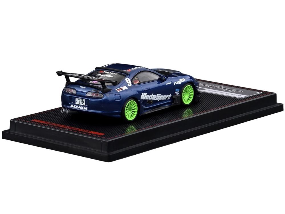 Toyota Supra (JZA80) RZ RHD (Right Hand Drive) #9 "WedsSport" Blue Metallic with Graphics 1/64 Diecast Model Car by Ignition Model view 3