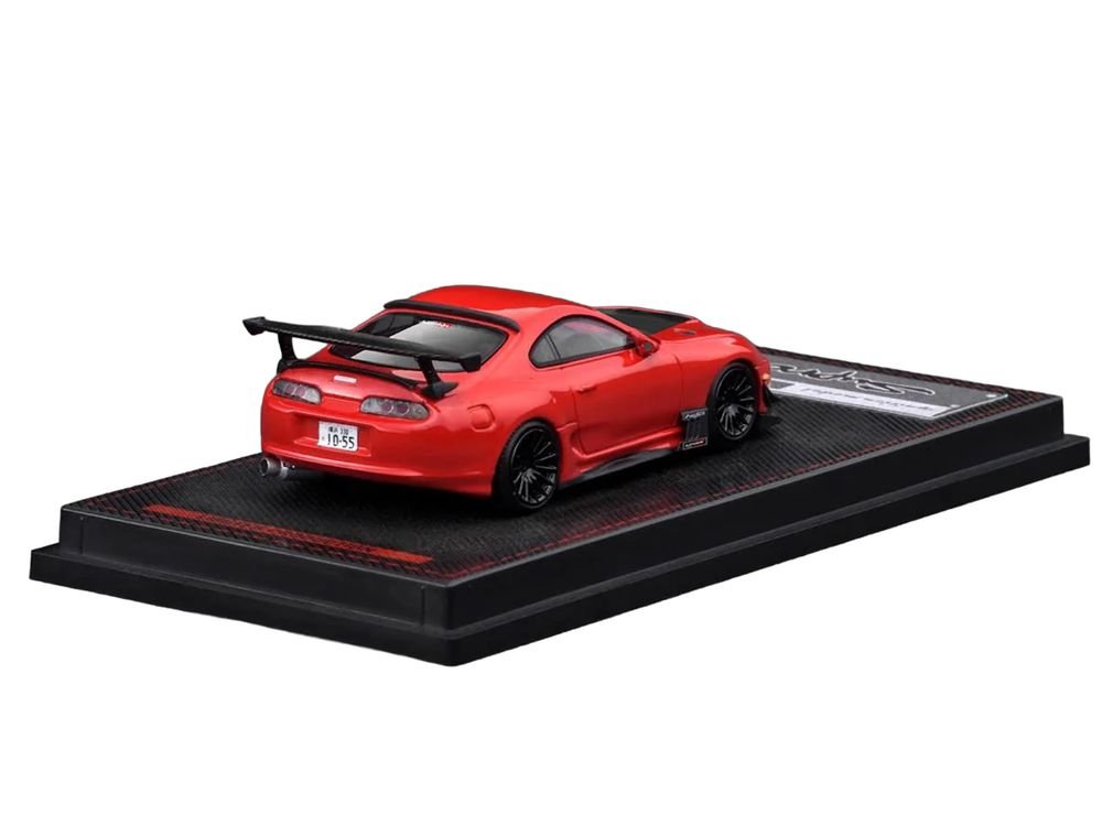 Toyota Supra (JZA80) RZ RHD (Right Hand Drive) Red with Carbon Hood 1/64 Diecast Model Car by Ignition Model view 3