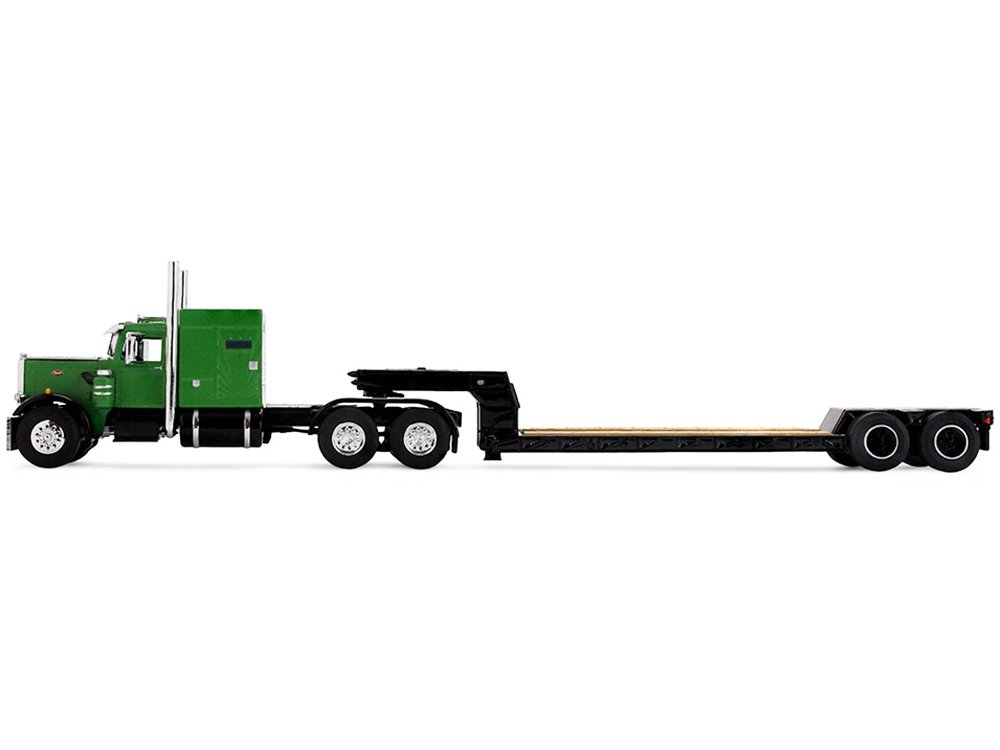 Peterbilt 351 with 60" Vintage Sleeper and Rogers Vintage Lowboy Trailer Green with Black Trailer 1/64 Diecast Model by DCP/First Gear view 2