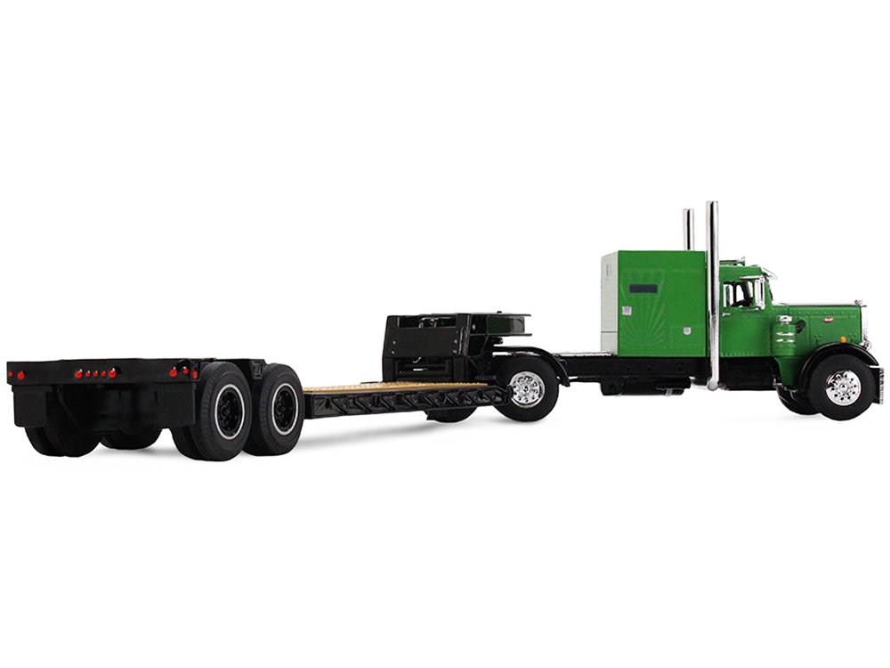 Peterbilt 351 with 60" Vintage Sleeper and Rogers Vintage Lowboy Trailer Green with Black Trailer 1/64 Diecast Model by DCP/First Gear view 3