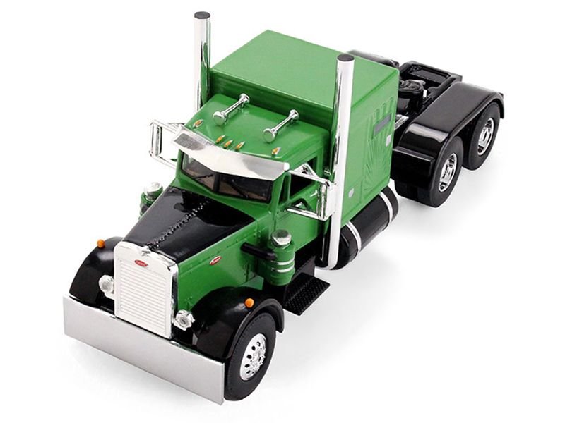 Peterbilt 351 with 60" Vintage Sleeper and Rogers Vintage Lowboy Trailer Green with Black Trailer 1/64 Diecast Model by DCP/First Gear view 4