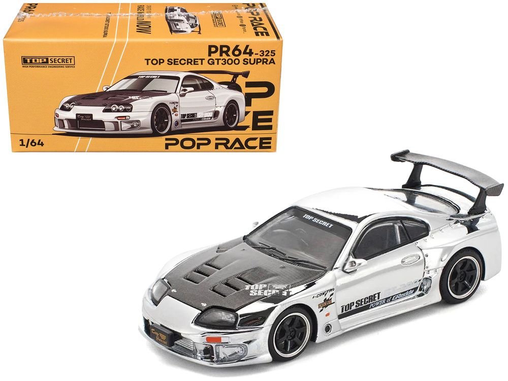 Toyota Supra "Top Secret" GT300 RHD (Right Hand Drive) Silver Chrome 1/64 Diecast Model Car by Pop Race