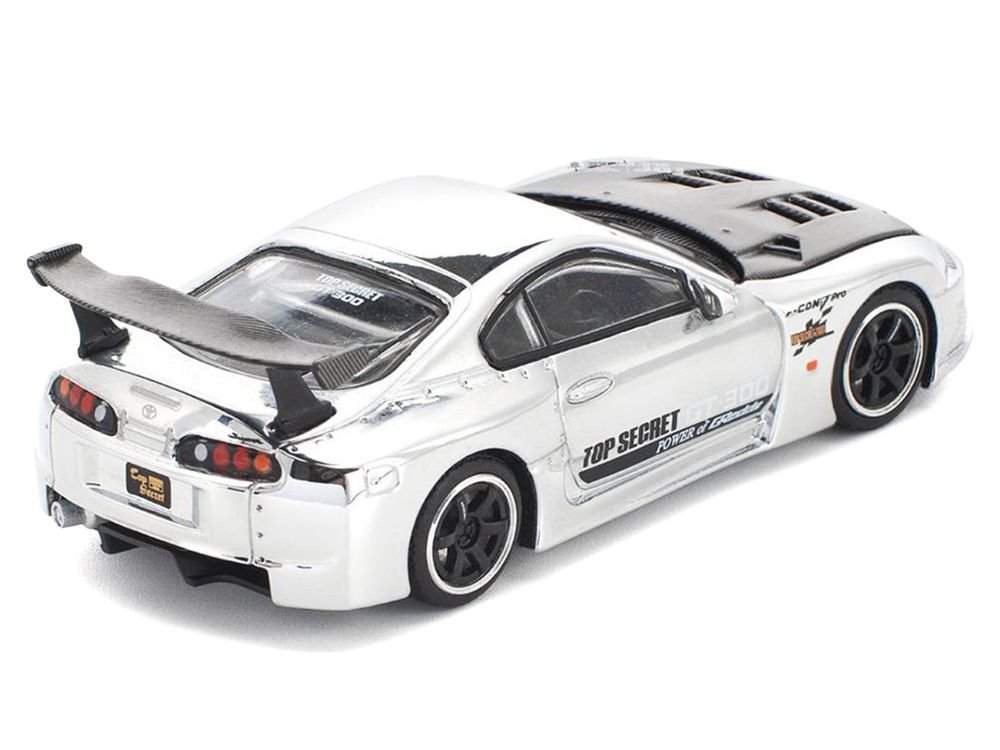 Toyota Supra "Top Secret" GT300 RHD (Right Hand Drive) Silver Chrome 1/64 Diecast Model Car by Pop Race view 4