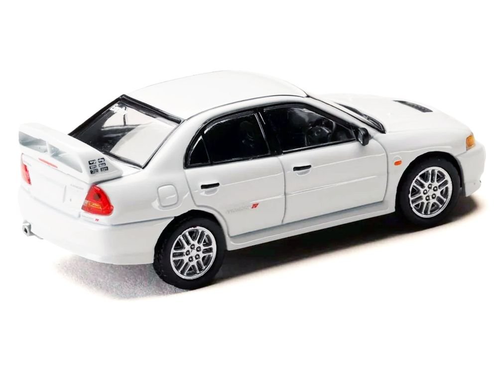 Mitsubishi Lancer RS Evolution IV RHD (Right Hand Drive) "MonStar" White "Initial D" (1995-2013) Manga "Diorama Set Series" 1/64 Diecast Model car by Hobby Japan view 3