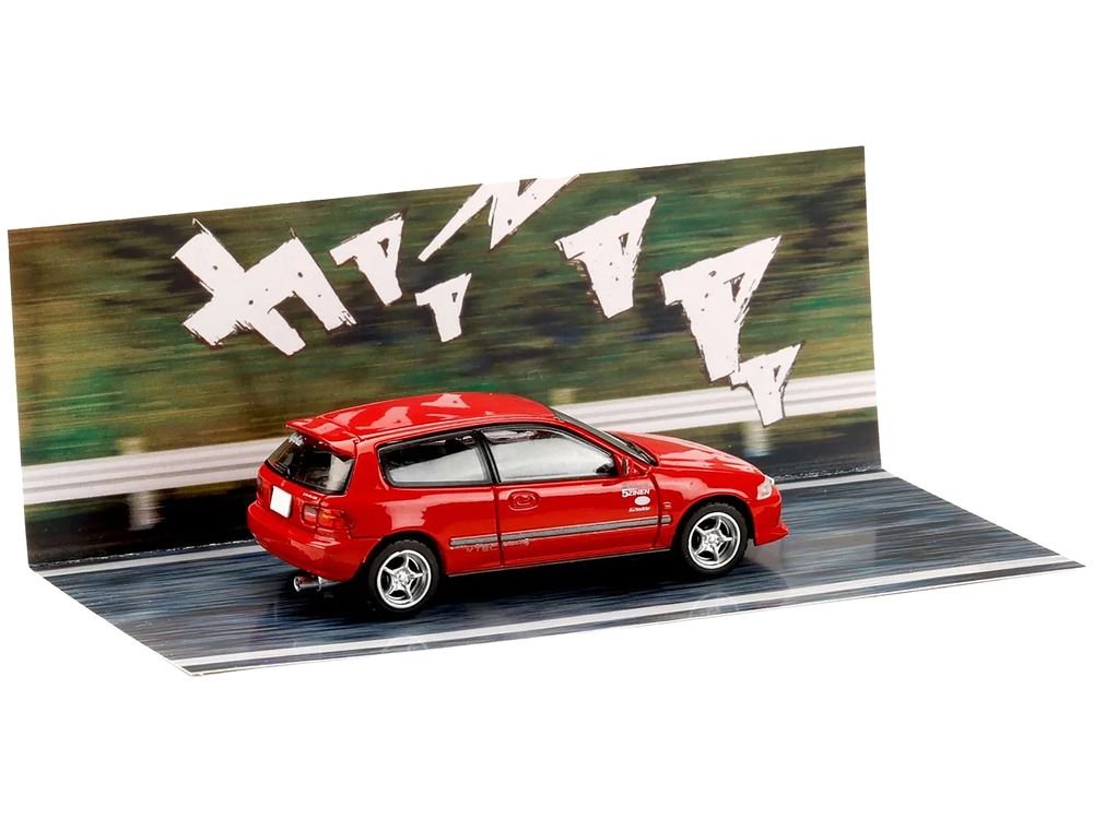 Honda Civic (EG6) RHD (Right Hand Drive) "Myogi Night Kids" Red "Initial D" (1995-2013) Manga "Diorama Set Series" 1/64 Diecast Model car by Hobby Japan view 4
