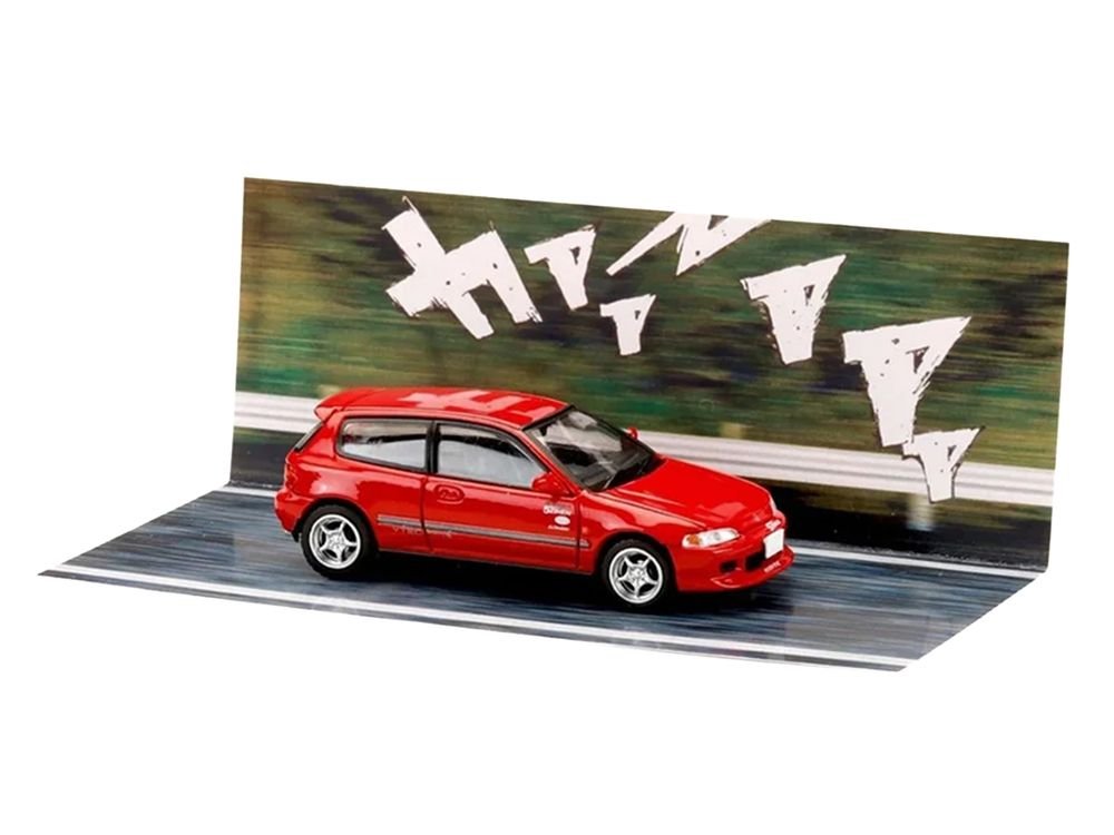 Honda Civic (EG6) RHD (Right Hand Drive) "Myogi Night Kids" Red "Initial D" (1995-2013) Manga "Diorama Set Series" 1/64 Diecast Model car by Hobby Japan view 5