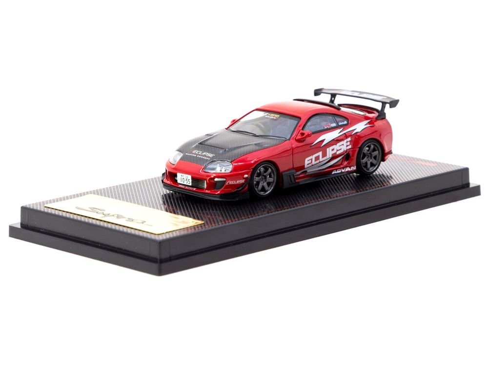 Toyota Supra (JZA80) RZ RHD (Right Hand Drive) "Eclipse Racing Concept" Red with Carbon Hood 1/64 Diecast Model Car by Ignition Model view 2