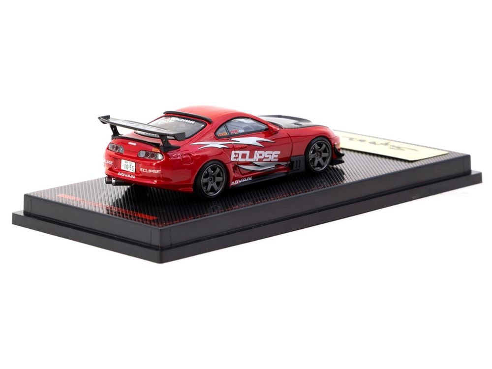 Toyota Supra (JZA80) RZ RHD (Right Hand Drive) "Eclipse Racing Concept" Red with Carbon Hood 1/64 Diecast Model Car by Ignition Model view 3
