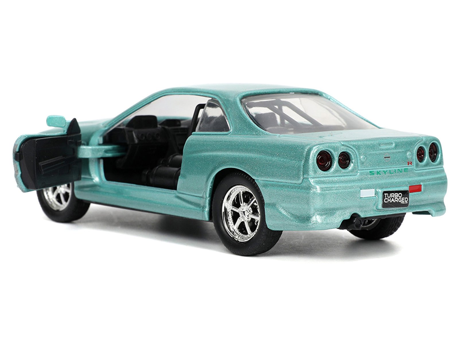 Brian's Nissan Skyline GT-R (BNR34) RHD (Right Hand Drive) Turquoise Metallic "Fast & Furious" Movie 1/32 Diecast Model Car by Jada view 4