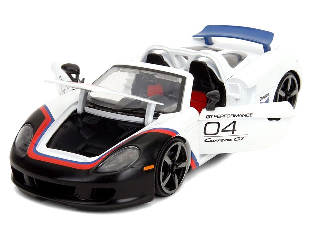 Porsche Carrera GT Convertible #04 "Chevron" White with Graphics "Hyper-Spec" Series 1/24 Diecast Model Car by Jada view 2