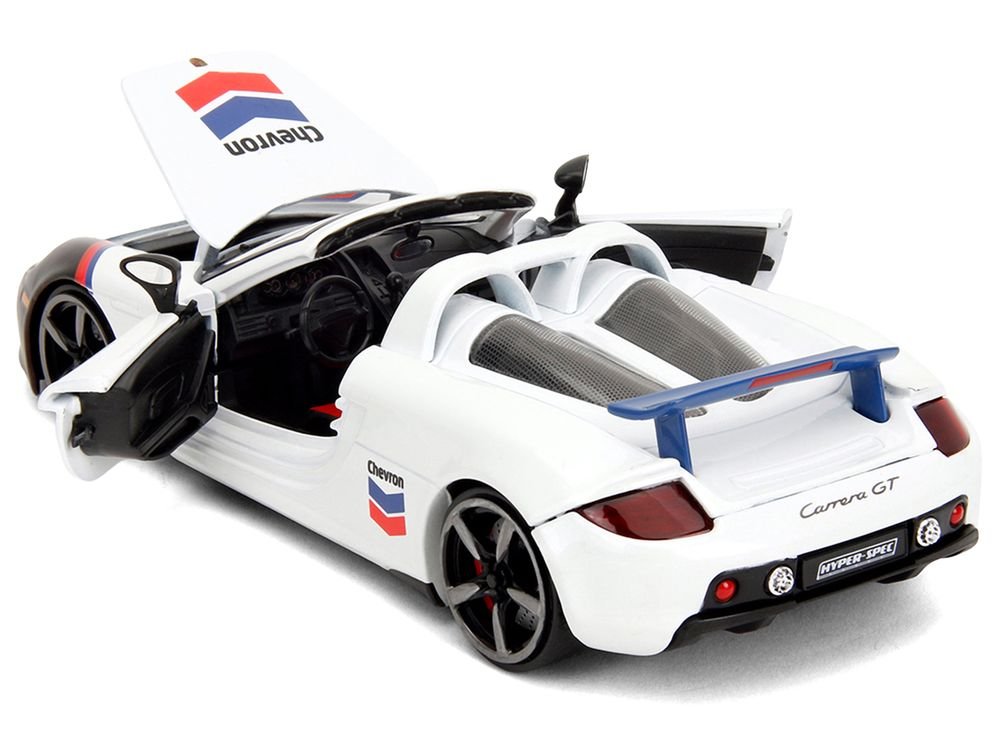 Porsche Carrera GT Convertible #04 "Chevron" White with Graphics "Hyper-Spec" Series 1/24 Diecast Model Car by Jada view 4