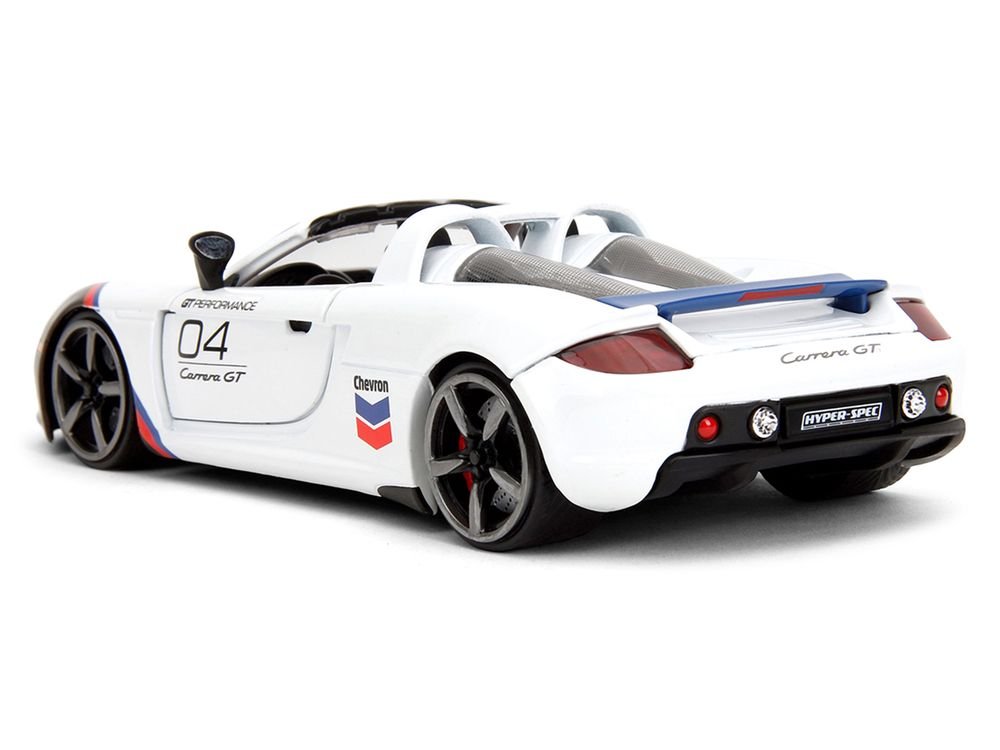 Porsche Carrera GT Convertible #04 "Chevron" White with Graphics "Hyper-Spec" Series 1/24 Diecast Model Car by Jada view 5