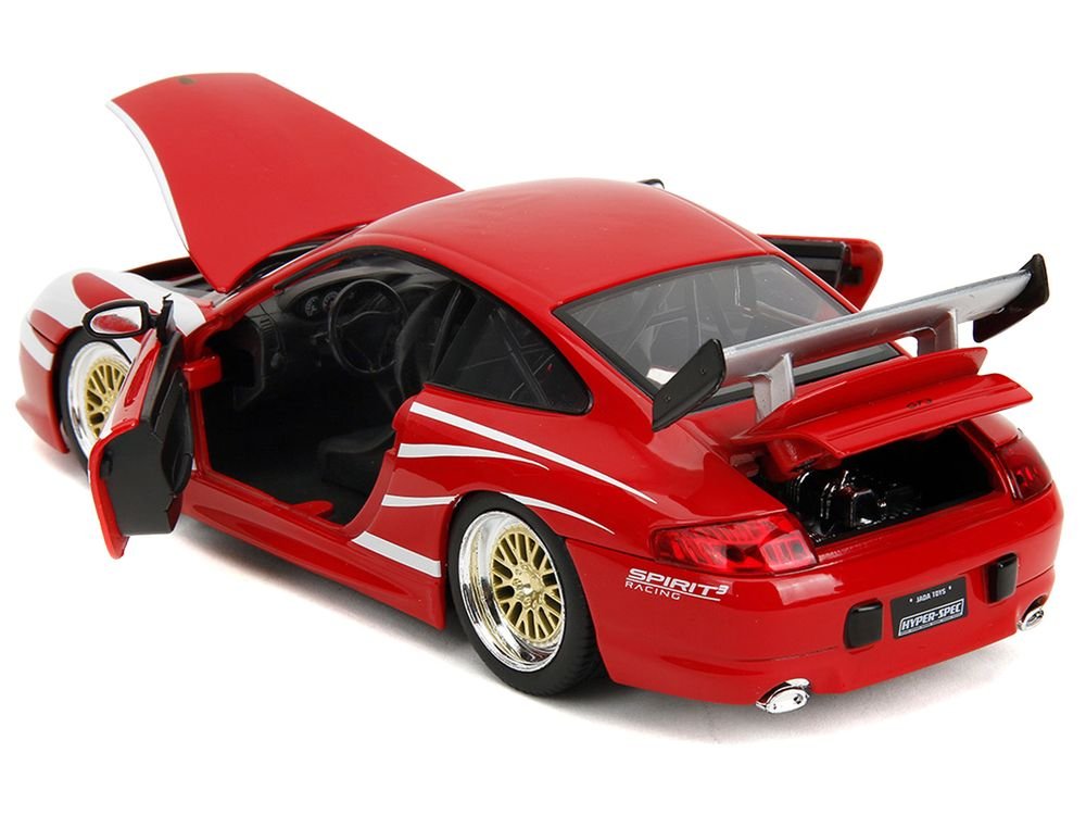 Porsche 911 GT3 (996) Red with White Graphics "Hyper-Spec" Series 1/24 Diecast Model Car by Jada view 4