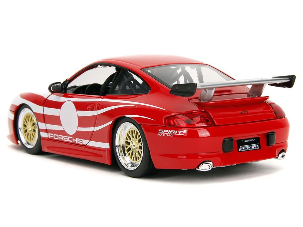 Porsche 911 GT3 (996) Red with White Graphics "Hyper-Spec" Series 1/24 Diecast Model Car by Jada view 5