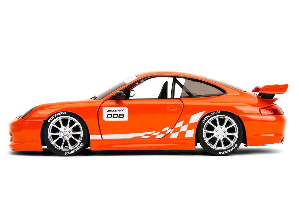 Porsche 911 GT3 RS (996) #008 "Bridgestone" Orange Metallic with White Graphics "Hyper-Spec" Series 1/24 Diecast Model Car by Jada view 3