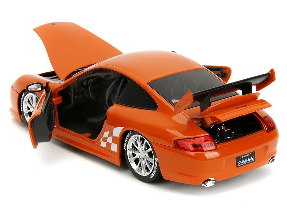 Porsche 911 GT3 RS (996) #008 "Bridgestone" Orange Metallic with White Graphics "Hyper-Spec" Series 1/24 Diecast Model Car by Jada view 4