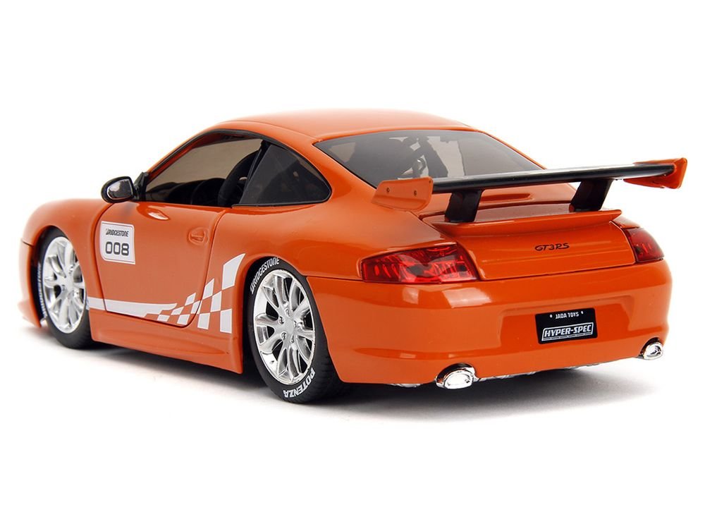 Porsche 911 GT3 RS (996) #008 "Bridgestone" Orange Metallic with White Graphics "Hyper-Spec" Series 1/24 Diecast Model Car by Jada view 5