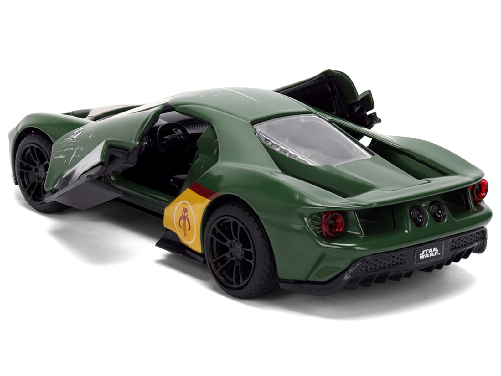2017 Ford GT "Boba Fett" Livery Dark Green with Graphics "Star Wars" Franchise "Hollywood Rides" Series 1/32 Diecast Model Car by Jada view 4