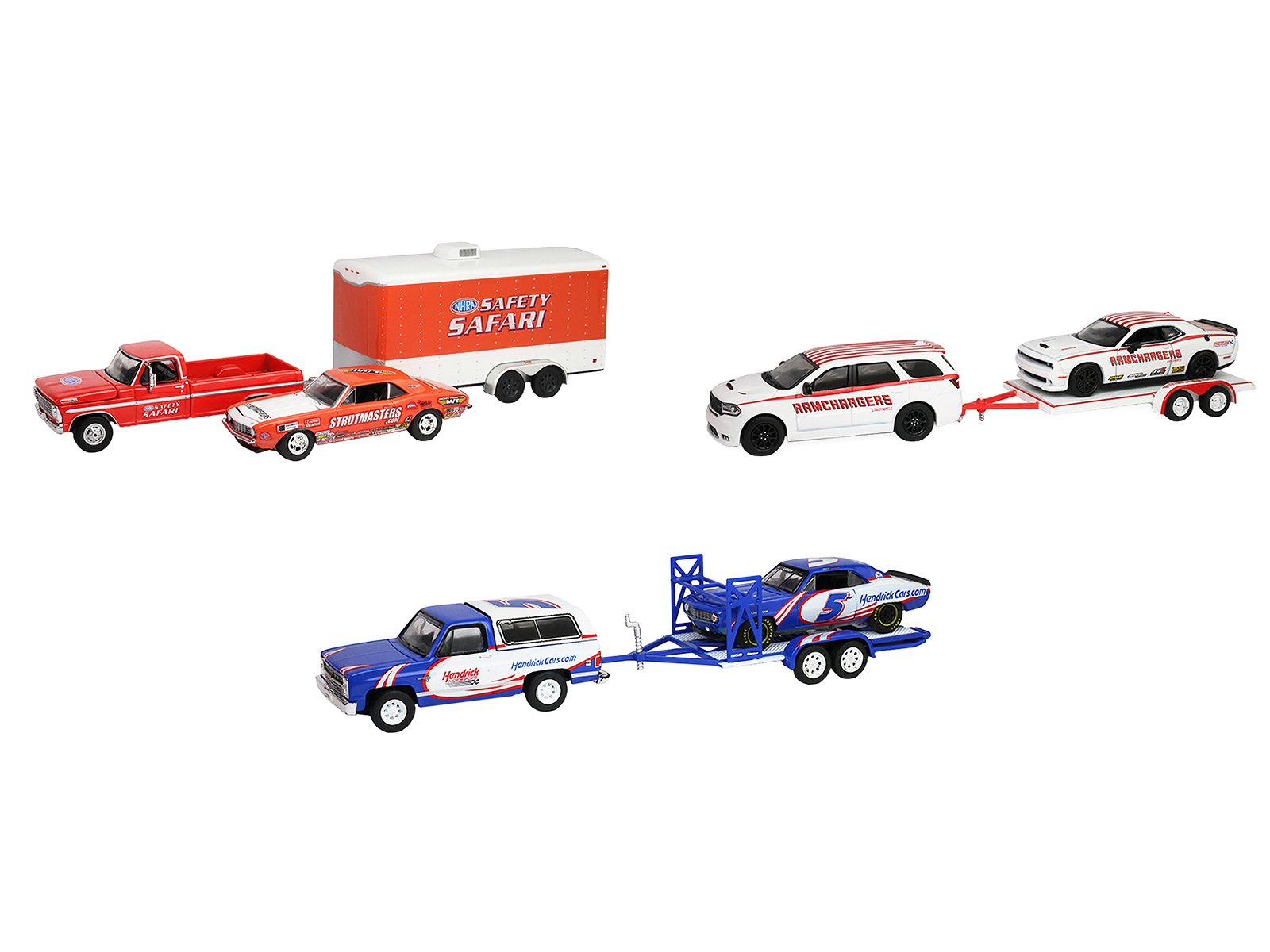 "Racing Hitch & Tow" Series #6 Set of 3 pieces 1/64 Diecast Model Cars by Greenlight view 2