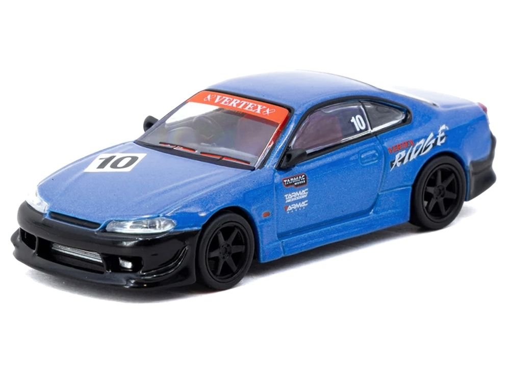 Nissan Vertex Silvia (S15) RHD (Right Hand Drive) #10 "Tarmac Works 10th Anniversary" Blue Metallic "Global64" 1/64 Diecast Model Car by Tarmac Works view 2