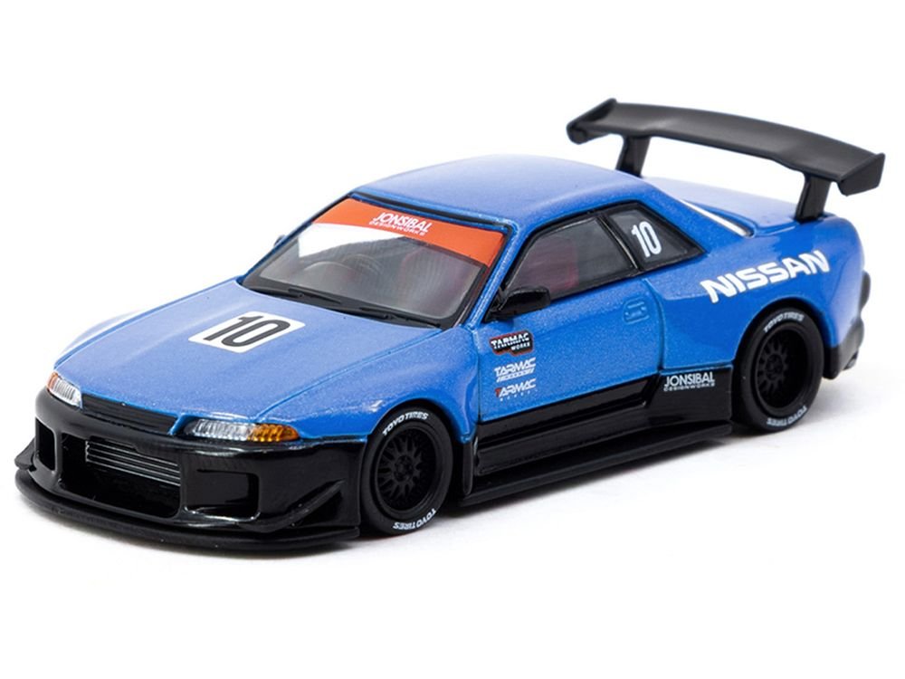 Nissan Skyline (R32) Widebody RHD (Right Hand Drive) #10 "Tarmac Works 10th Anniversary" Blue Metallic "Global64" 1/64 Diecast Model Car by Tarmac Works view 2