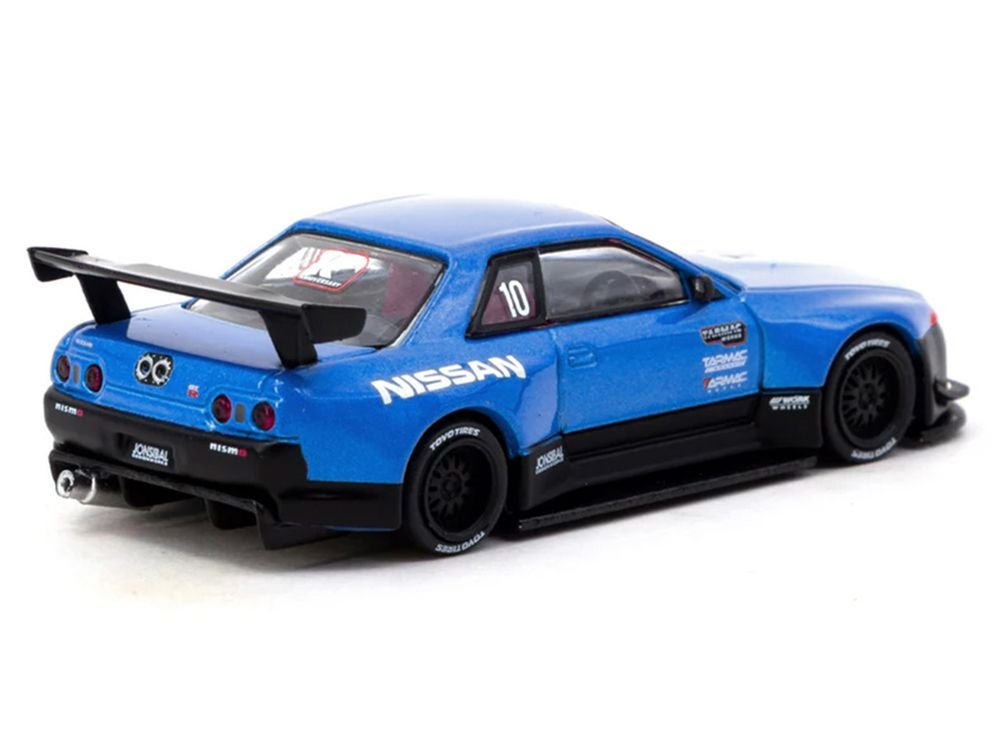 Nissan Skyline (R32) Widebody RHD (Right Hand Drive) #10 "Tarmac Works 10th Anniversary" Blue Metallic "Global64" 1/64 Diecast Model Car by Tarmac Works view 3