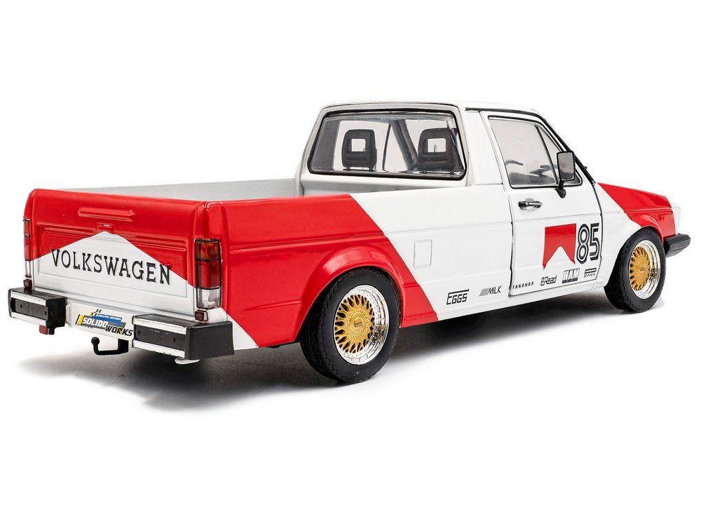 1983 Volkswagen Caddy MK 1 Pickup Truck "Red Cowboy Racing Tribute" White and Red 1/18 Diecast Model Car by Solido view 4