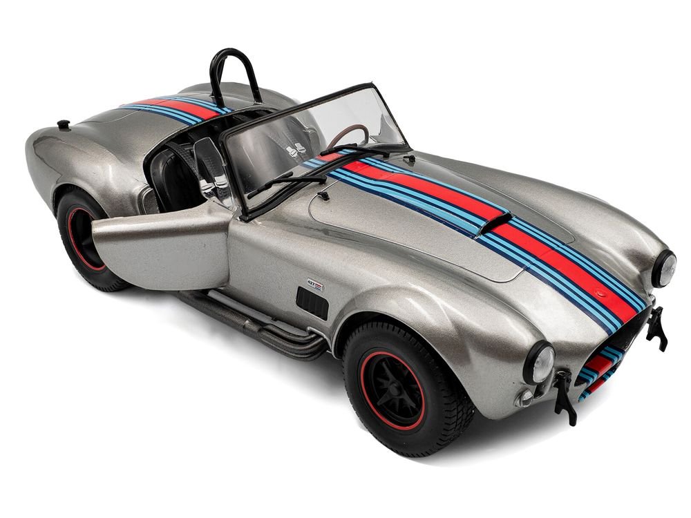 1965 Shelby Cobra 427 MKII "Solido Works M Racing Tribute" Gray Metallic with Stripes 1/18 Diecast Model Car by Solido view 2
