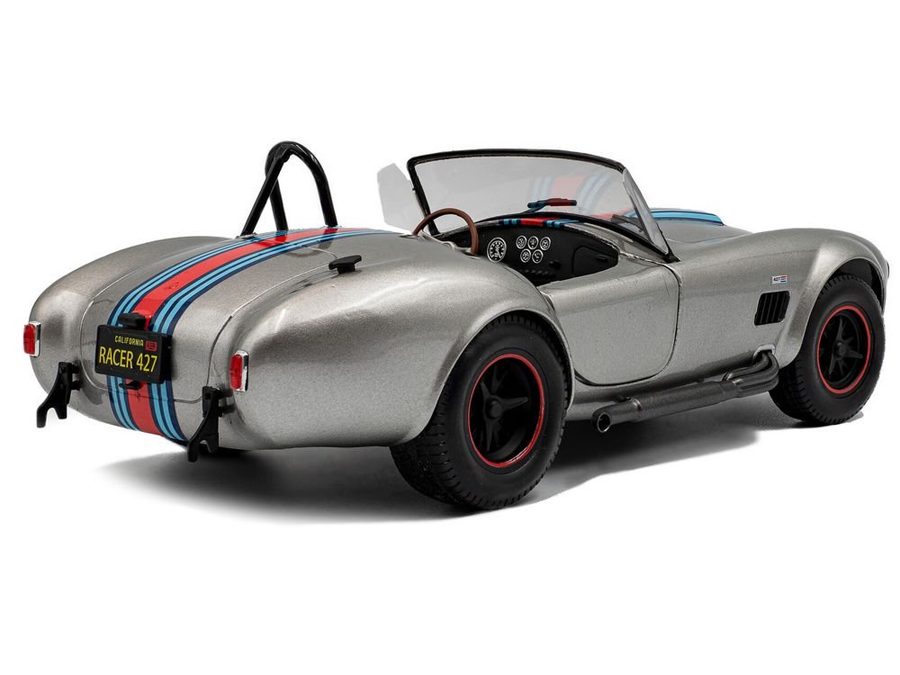1965 Shelby Cobra 427 MKII "Solido Works M Racing Tribute" Gray Metallic with Stripes 1/18 Diecast Model Car by Solido view 4